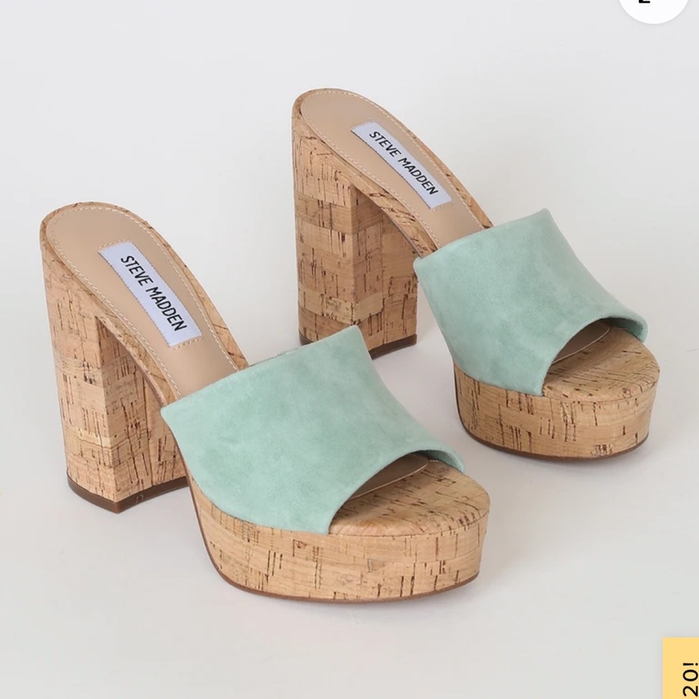 Steve Madden Mint Green Block Heel Platform Slide Sandal - Picture 5 of 5